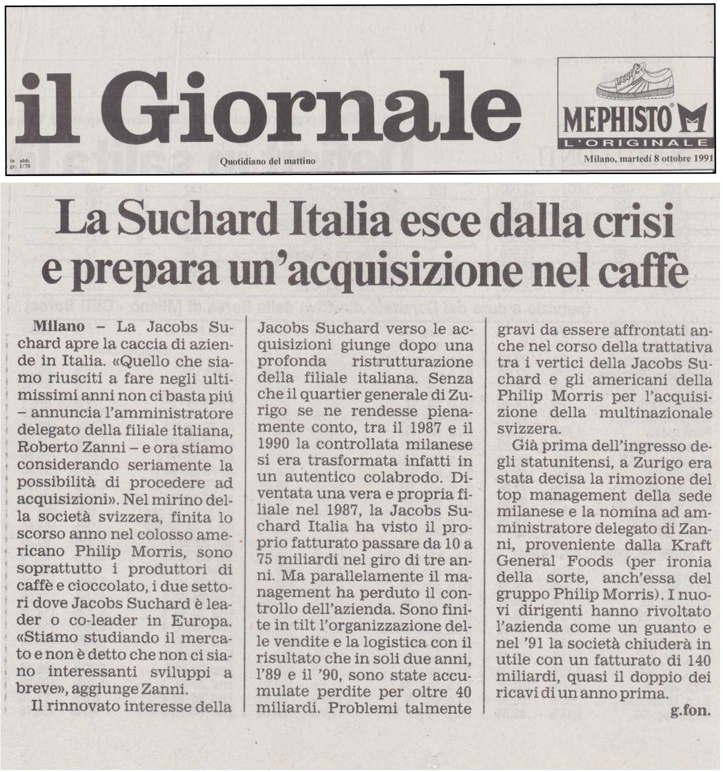 Il Giornale: “Suchard Italie sort de la crise”