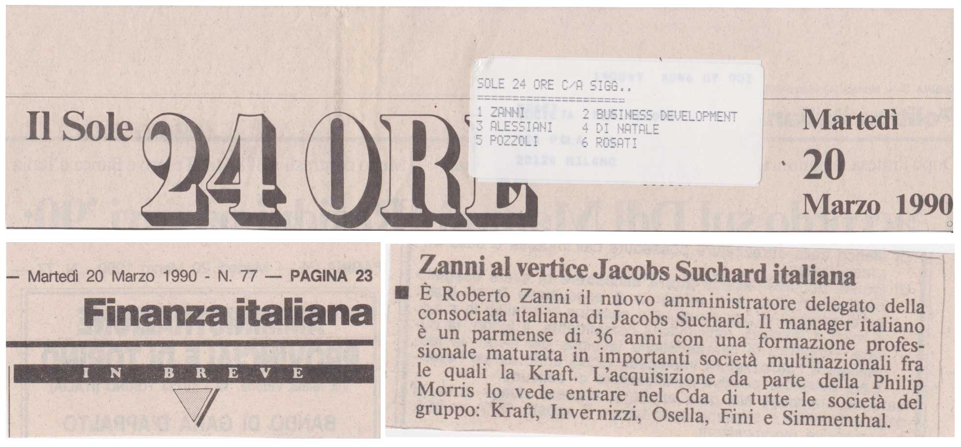 Il Sole24Ore: Zanni à la guide de Jacobs Suchard Italie